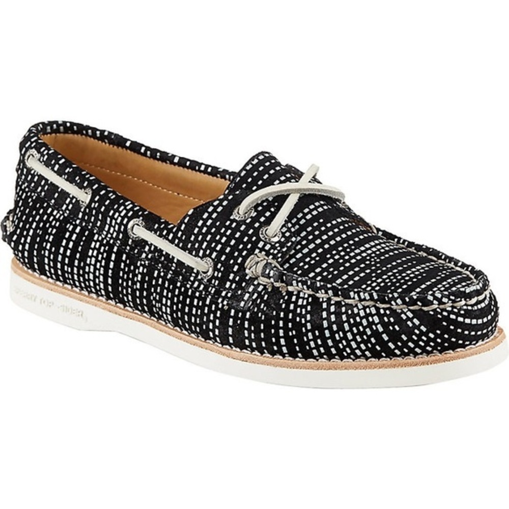 Sperry Gold Cup black white snake moc leather loafers 8.5